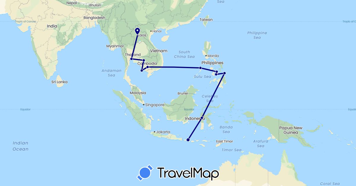 TravelMap itinerary: driving in Indonesia, Cambodia, Laos, Philippines, Thailand (Asia)